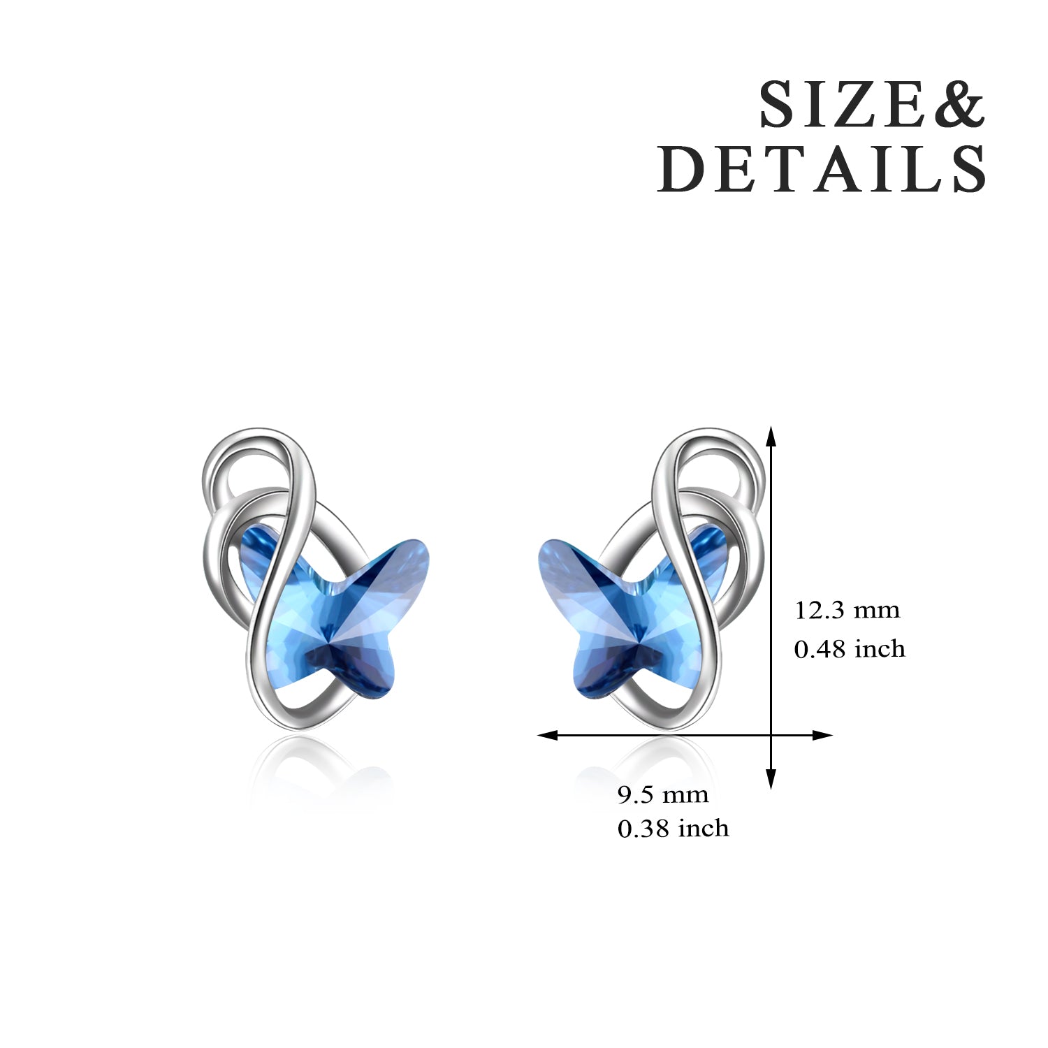 Crystal  Butterfly Earrings Blue Butterfly Shape Gemstone Jewelry Stud Earrings