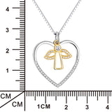 Angel Wing Cubic Zirconia Heart Pendant Necklace Silver Jewelry