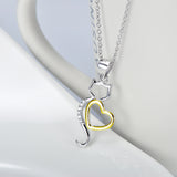 Cute Animal Cat With Golden Heart Shape And Cubic Zircon Tail Pendant Necklace