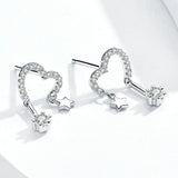Authentic 925 Sterling Silver Star and Heart Drop Earrings for Women Dazzling CZ Engagement Jewelry Arete Brincos