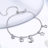 S925 sterling silver white gold plated star&moon bracelet