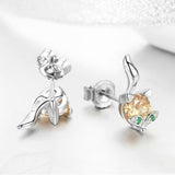 925 Sterling Silver Cute Crystal Fox Stud Earrings for Women Animal fox Fashion Earrings Sterling Silver Jewelry