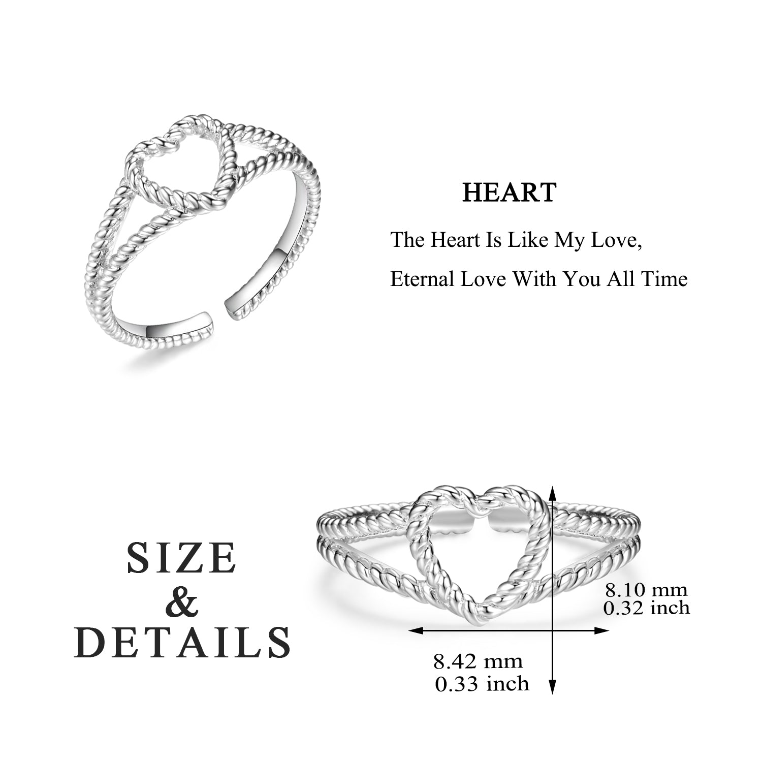 White Gold Plated Heart Shape Forever Love Silver Ring