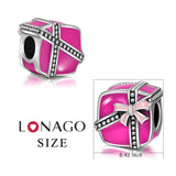 Gift Box Jewelry Beads Silver Enamel Pink Color Wholesale Beads