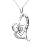Mother's Day Necklace I Love Mom Engraved Zirconia Necklace