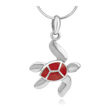 925 Sterling Silver Inlay Dangling Sea Turtle Pendant Necklace for Women, 18 Inches Chain
