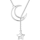 14K Gold Plated Sterling Silver Dainty Moon Star Pendant Necklace Birthday Anniversary Jewelry Gifts for Women Teen Girls Mom Grandma Wife Lover Daughter Her Yourself with Jewelry Box, 16+2 Inch