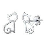  Silver Cat Stud Earrings