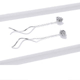 Sterling Silver 925 3D Rose Flower Long Chain Dangle Earrings For Women