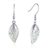 October Birthstone 925 Sterling Silver Leaf Dangle Earrings Created Opal Drop Hook Earrings with CZ Cubic Zirconia Fine Jewelry for Women Girls