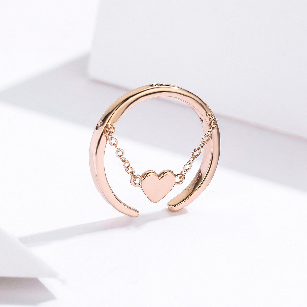 S925 sterling silver love ring rose gold plated cubic zirconia heart ring