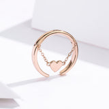 S925 sterling silver love ring rose gold plated cubic zirconia heart ring