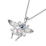 Pearl Bee Necklace for Women Bee Animal Shape Jewelry Silver Necklace