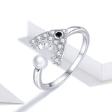 S925 sterling silver shark ring white gold plated zircon ring pearl ring
