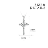 Heart Cross Necklace 925 Sterling Silver Zirconia Bright Elegant Lady Necklace