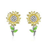 925 Sterling Silve Beautiful Color Sunflower Stud Earrings Precious Jewelry For Women