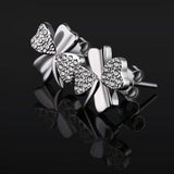 S925 Sterling Silver Fashion Personality Wild Micro-Set Four-Leaf Clover Earrings Jewelry Cross-Border