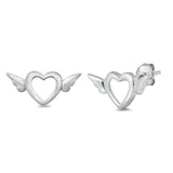 Silver  Heart & Wings Stud Earrings