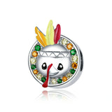 925 Sterling Silver funny Turkey Charm For Bracelet  Fashion Jewelry For Thanksgiving