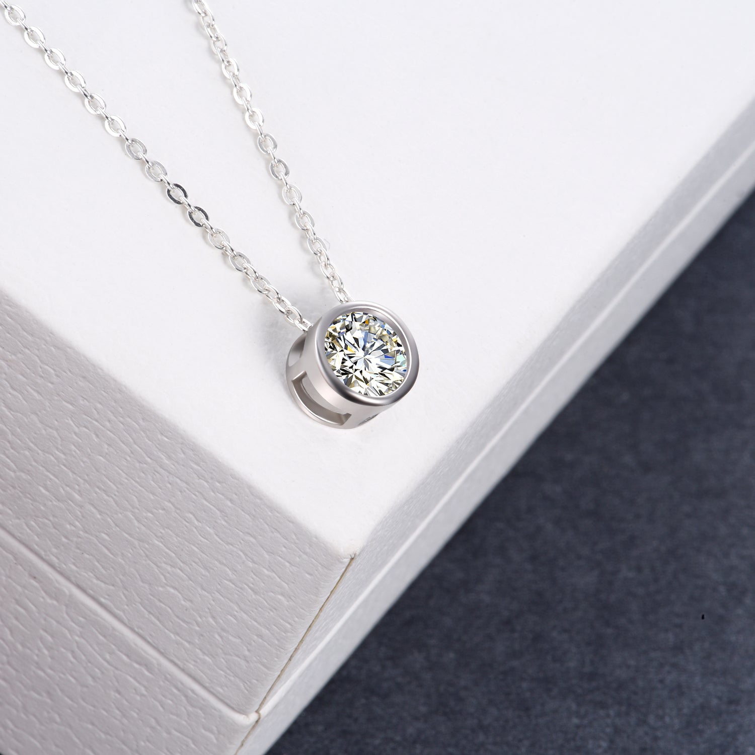 Simulated Diamond CZ Necklace Women Elegant Silver Jewelry