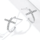 925 Sterling Silver Hoop Earrings for Women Half Hoops Cross Fashion Jewelry Brincos Wedding Statement Jewelry