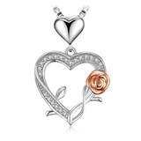 Heart Rose Silver Pendant Necklace
