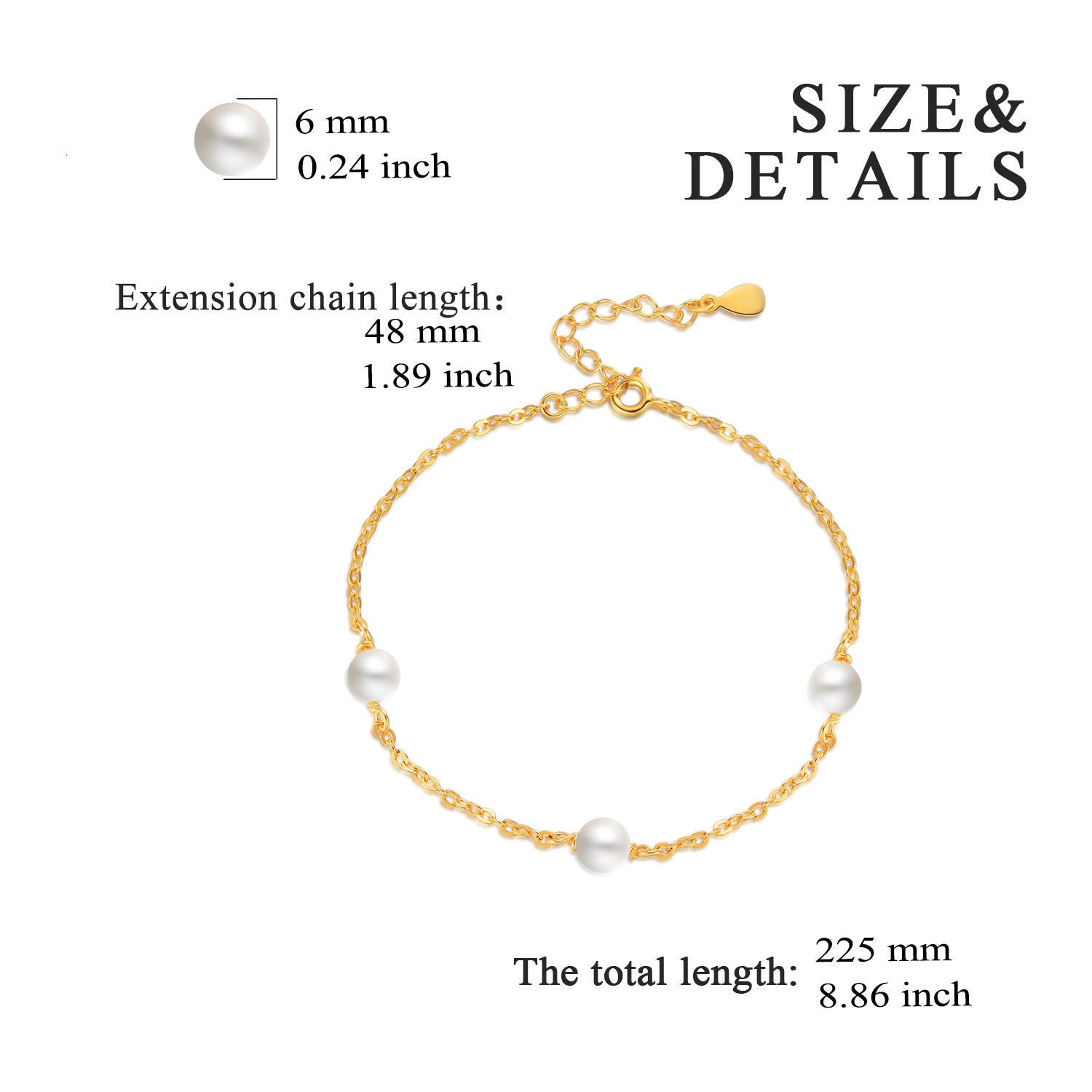 Pearl Bracelet Round Shape Pearl Jewelry Extension Chain Bracelet Design