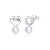 925 Sterling Silver Shining Shell Pearl Heart Stud Earring Precious Jewelry For Women