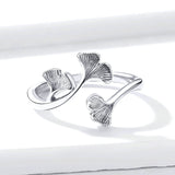 925 Sterling Silver Design Ginkgo Leaf  Finger Rings for Women Vintage Bijoux 925 Sterling Silver Trendy Wedding Jewelry BSR097
