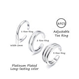 925 Sterling Silver Minimalist Toe Ring Set Adjustable Simple Opening Thin Band Ring For Women And Girls