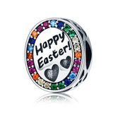  Silver Zirconia Happy Easter Charms