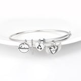 Bangle Design with Heart Wings Zirconia Cross and Engraved Round Disc
