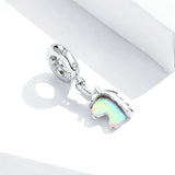 925 Sterling Silver Opal Stone Unicorn Pendant Charm Precious Jewelry For Women