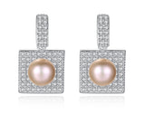 Freshwater Pearl Dangle Earrings 925 Sterling Silver Micro Pave Setting Cubic Zircon Jewelry