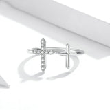925 Sterling Silver Shine Cross Finger Rings for Girlfriend Band Engagement Statement Jewelry