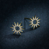 Bright Radiant Sun Stud Earrings for Women Clear CZ 925 Sterling Silver Ear Stud Wedding Engagement Jewelry