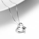 Silver Love Heart Jewelry Design Black Puppy Dog Cat Pet Paw Necklace