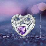 925 Sterling Silver CZ Infinite Love Heart Charm with Purple Heart Wings Forever Love Infinity Bead fit for Women