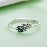 S925 Sterling Silver Green Leaf Dancing Ring Oxidized Zircon Ring