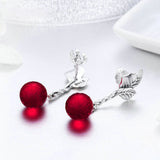 Summer Collection 100% 925 Sterling Silver Summer Fruit Red Crystal Drop Earrings for Women Fine Silver Jewelry