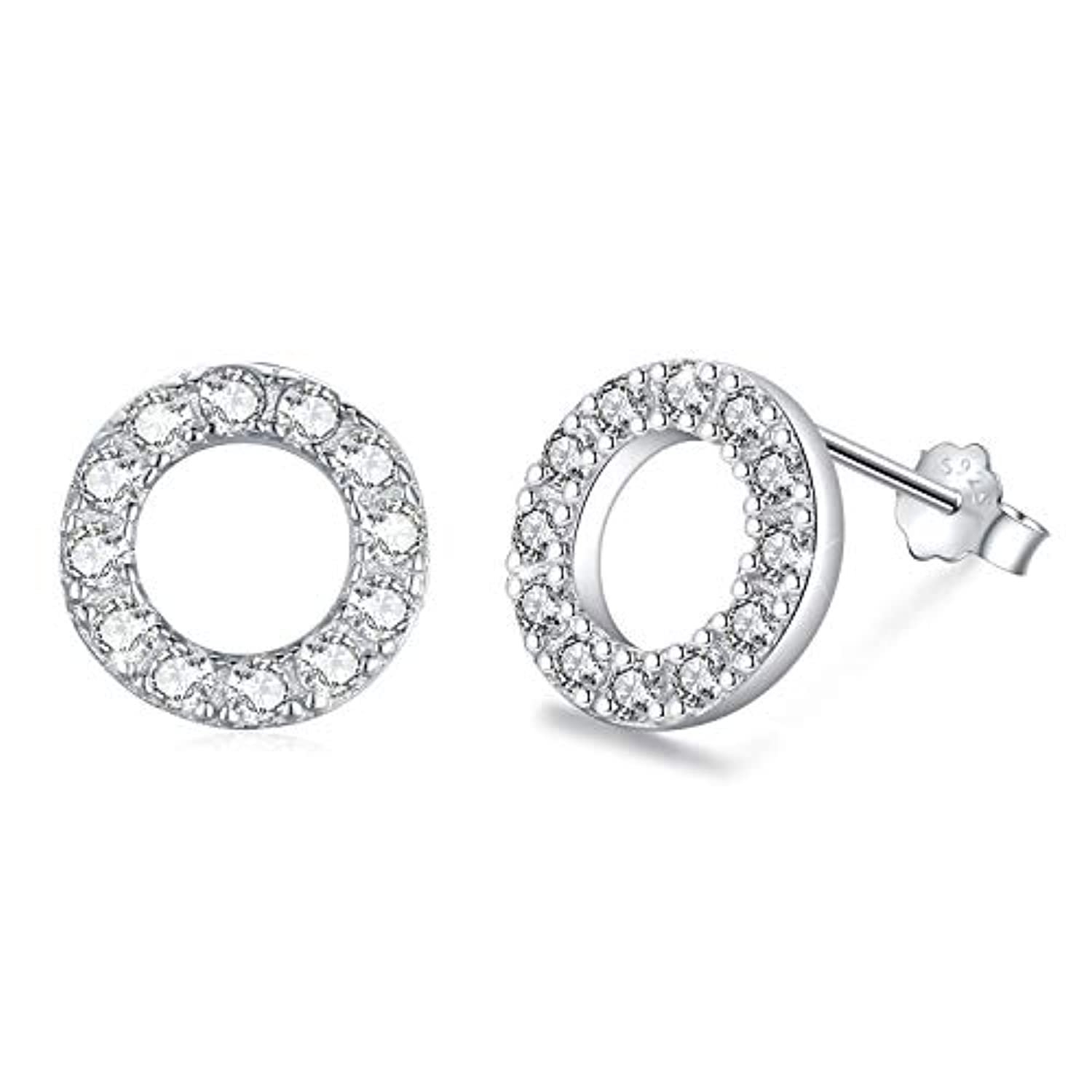 S925 Sterling Silver  Round Cubic Zircon Stud Earrings  for Women Men