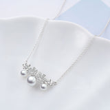 Three Pearl Necklace Silver Flower Spring Women Engagement Jewelry Necklace
