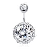 Ladies Halo Belly Button Buckle Women 925 Sterling Silver CZ Belly Button Ring