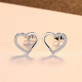 Heart Stud Earrings 925 Sterling Silver Unique Heart Jewelry With Clear Cubic Zircon