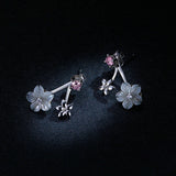 White Pure Shell Flower Stud Earrings for Women Authentic 925 Sterling Silver Flower Korean Style Jewelry