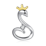 S925 sterling silver swan zircon necklace pendant Yellow Gold  crown  jewelry European and American simple Animal pendant