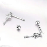 Exquisite 100% 925 Sterling Silver Heart Key Small Stud Earrings for Women Wedding Engagement Silver Jewelry Gift
