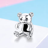 S925 Sterling Silver Oxidized Zirconia Bear Charms