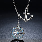 S925 Sterling Silver Nautical Anchor Zircon Pendant Necklace