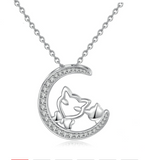 Cubic Zirconia Moon Wise Fox Pendant Necklace 